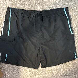Stylish Charcoal Swim Trunks with Aqua Accents
